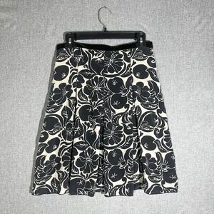 Anna Sui Pleated Black & White Floral Skirt Size 4 Women's Vintage